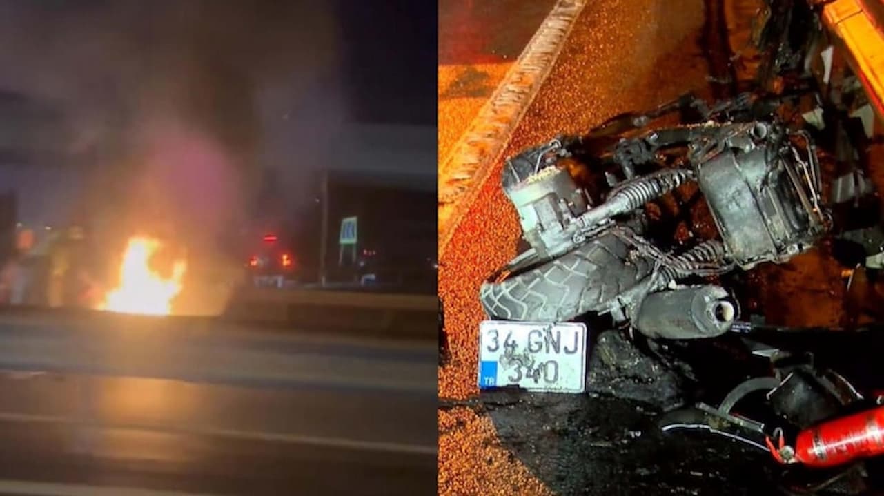 İstanbul Sarıyer'de Gece Trafiğini Altüst Eden Trafik Kazası: Bir Motosiklet Alev Aldı